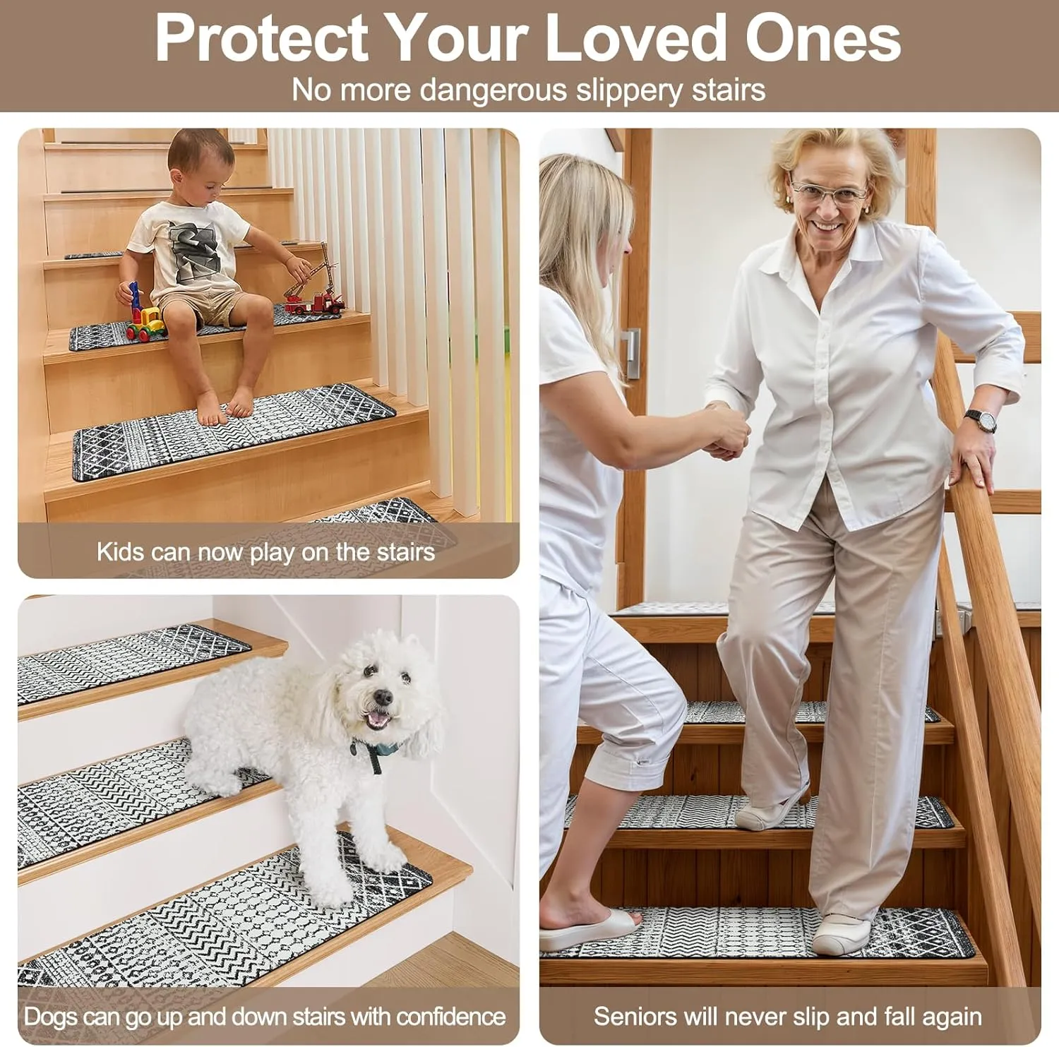 OJIA Stair Treads Non-Slip Matching Mat for Wooden Steps, Square Capet Stair Treads Rubber Backing Stair Runner Anti-Slip Stair Landing Mat 32x32 Inch Stair Rugs