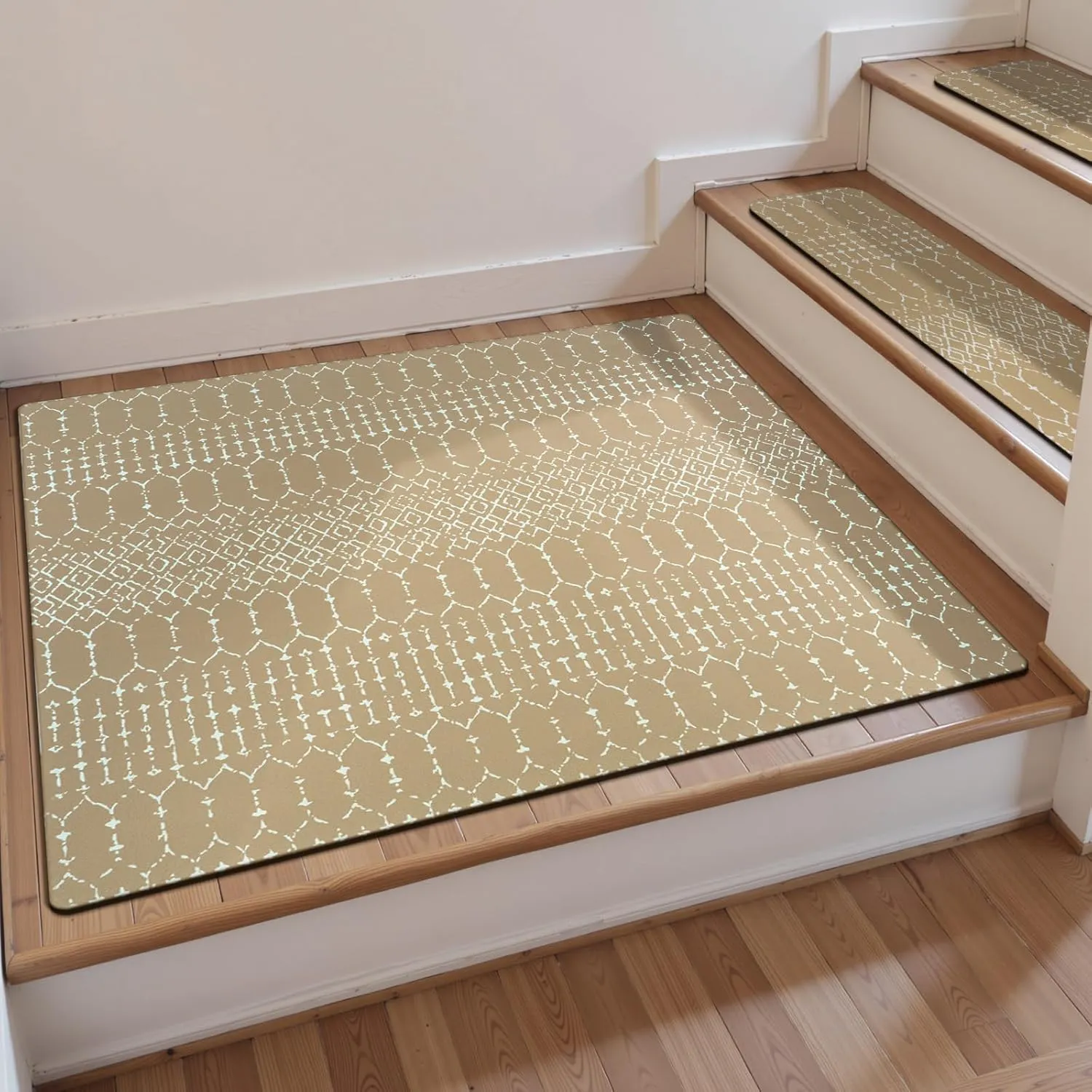 OJIA Stair Treads Non-Slip Matching Mat for Wooden Steps, Square Capet Stair Treads Rubber Backing Stair Runner Anti-Slip Stair Landing Mat 32x32 Inch Stair Rugs