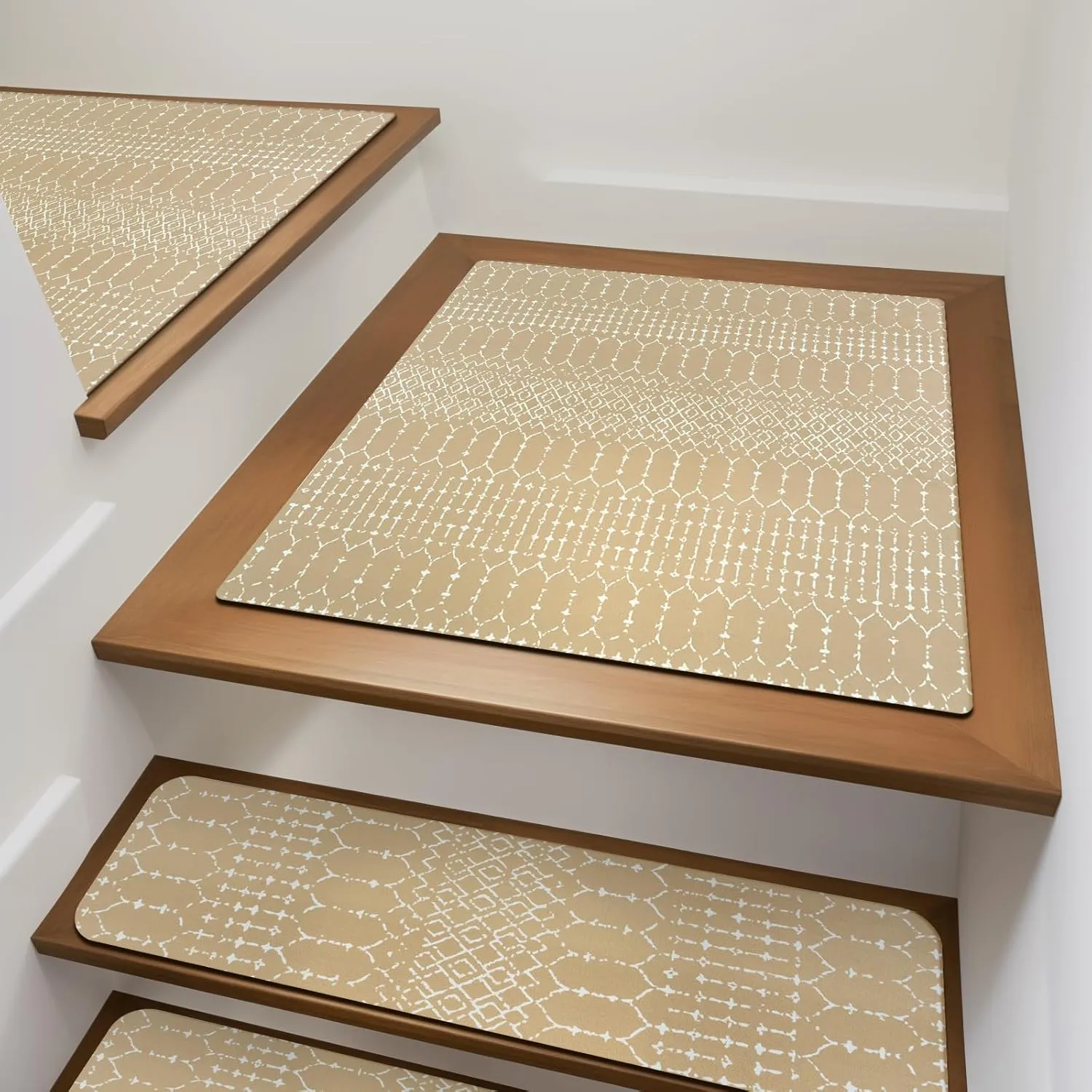 OJIA Stair Treads Non-Slip Matching Mat for Wooden Steps, Square Capet Stair Treads Rubber Backing Stair Runner Anti-Slip Stair Landing Mat 32x32 Inch Stair Rugs