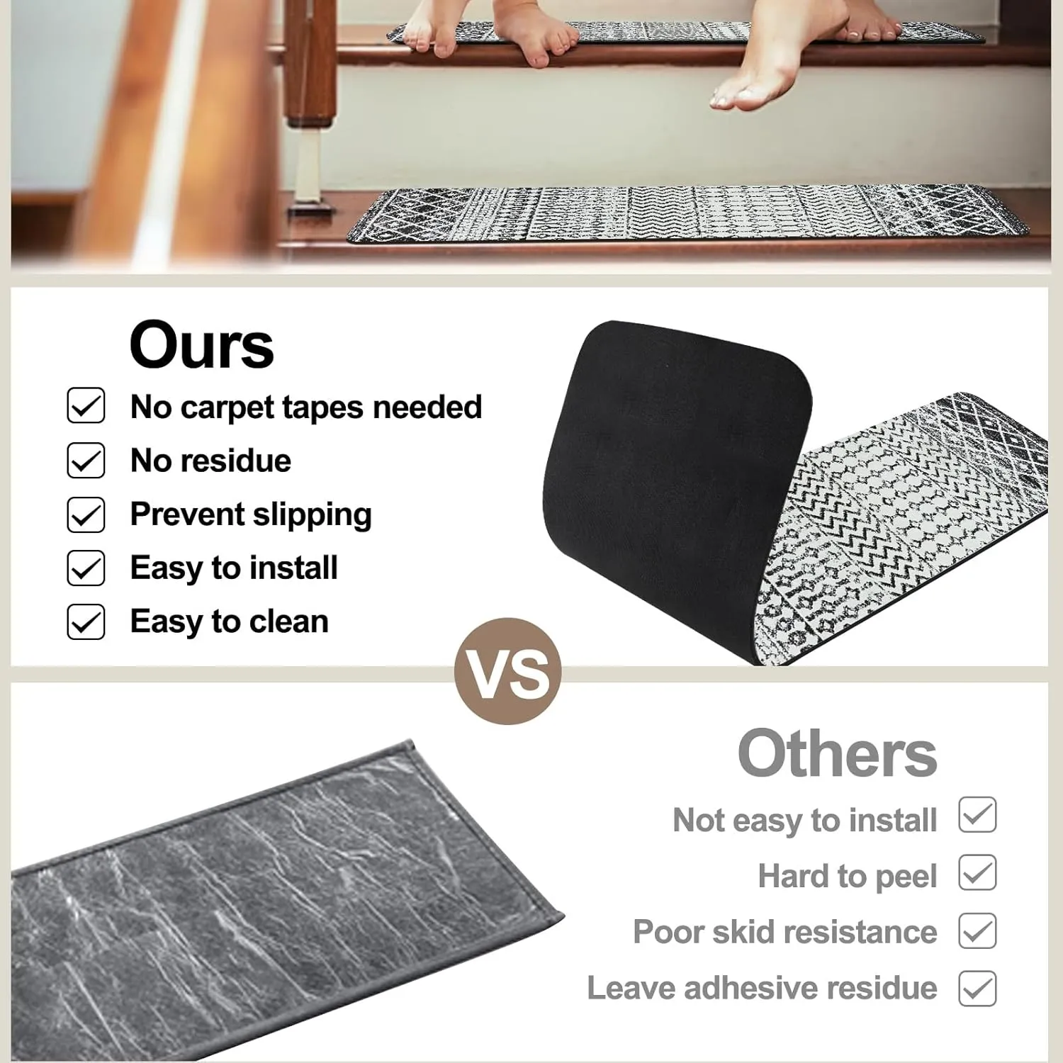 OJIA Stair Treads Non-Slip Matching Mat for Wooden Steps, Square Capet Stair Treads Rubber Backing Stair Runner Anti-Slip Stair Landing Mat 32x32 Inch Stair Rugs