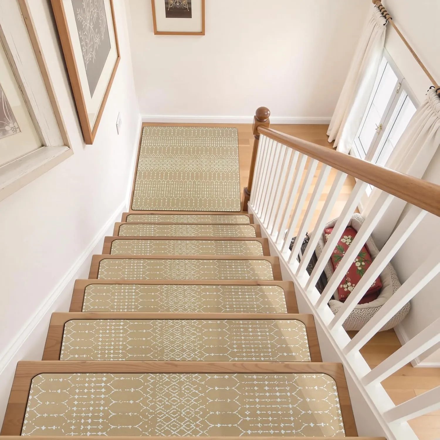 OJIA Stair Treads Non-Slip Matching Mat for Wooden Steps, Square Capet Stair Treads Rubber Backing Stair Runner Anti-Slip Stair Landing Mat 32x32 Inch Stair Rugs