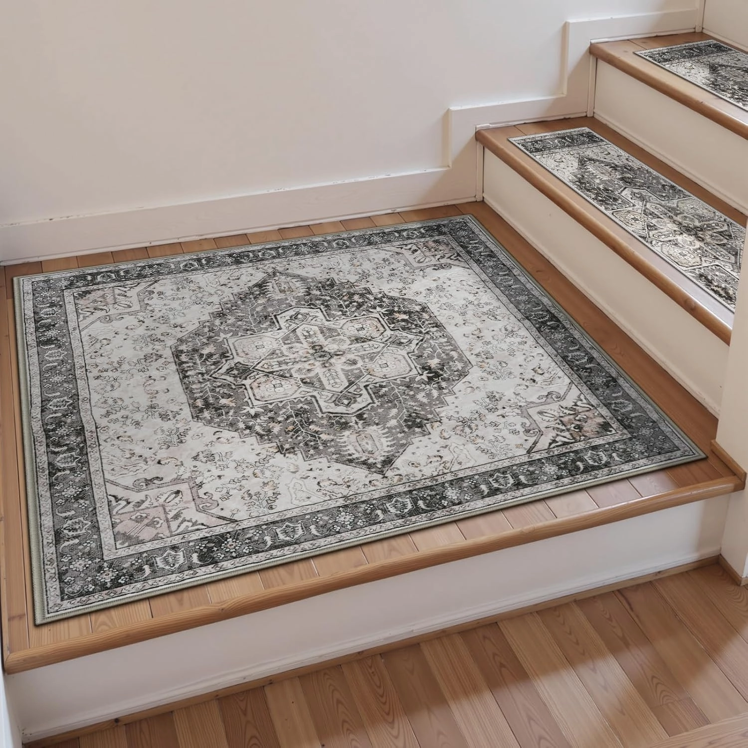 OJIA Stair Treads Carpet for Wooden Steps Non-Slip Landing Mat Stair Rug with Rubber Backing, Soft Stair Runner Safety Rugs for Family, Absorbent Washable 31x31 inch Carpet for Stairs