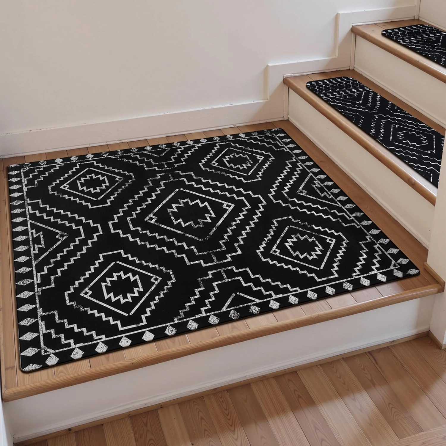 OJIA Stair Treads Non-Slip Matching Mat for Wooden Steps, Square Capet Stair Treads Rubber Backing Stair Runner Anti-Slip Stair Landing Mat 32x32 Inch Stair Rugs