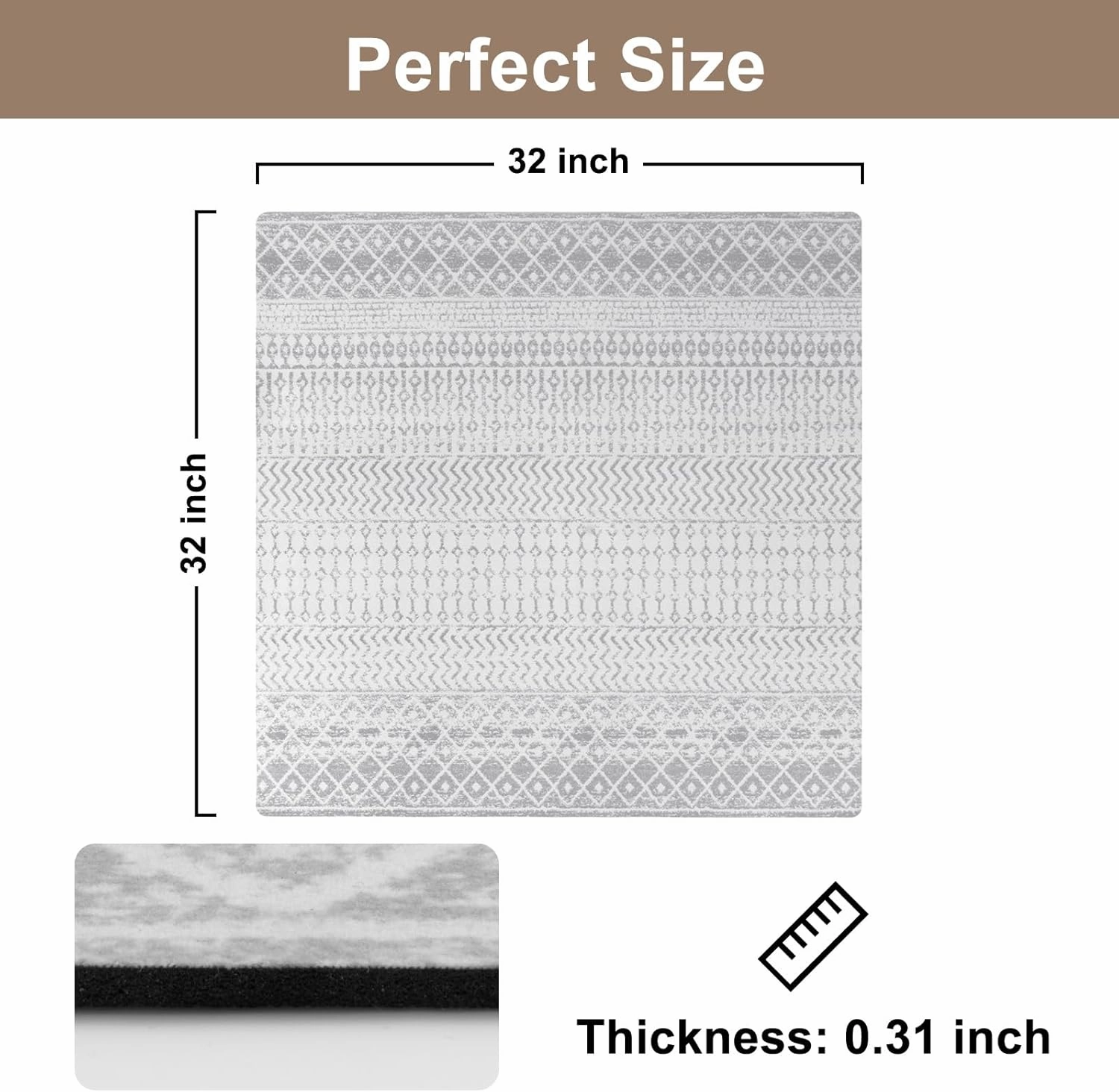 OJIA Stair Treads Non-Slip Matching Mat for Wooden Steps, Square Capet Stair Treads Rubber Backing Stair Runner Anti-Slip Stair Landing Mat 32x32 Inch Stair Rugs