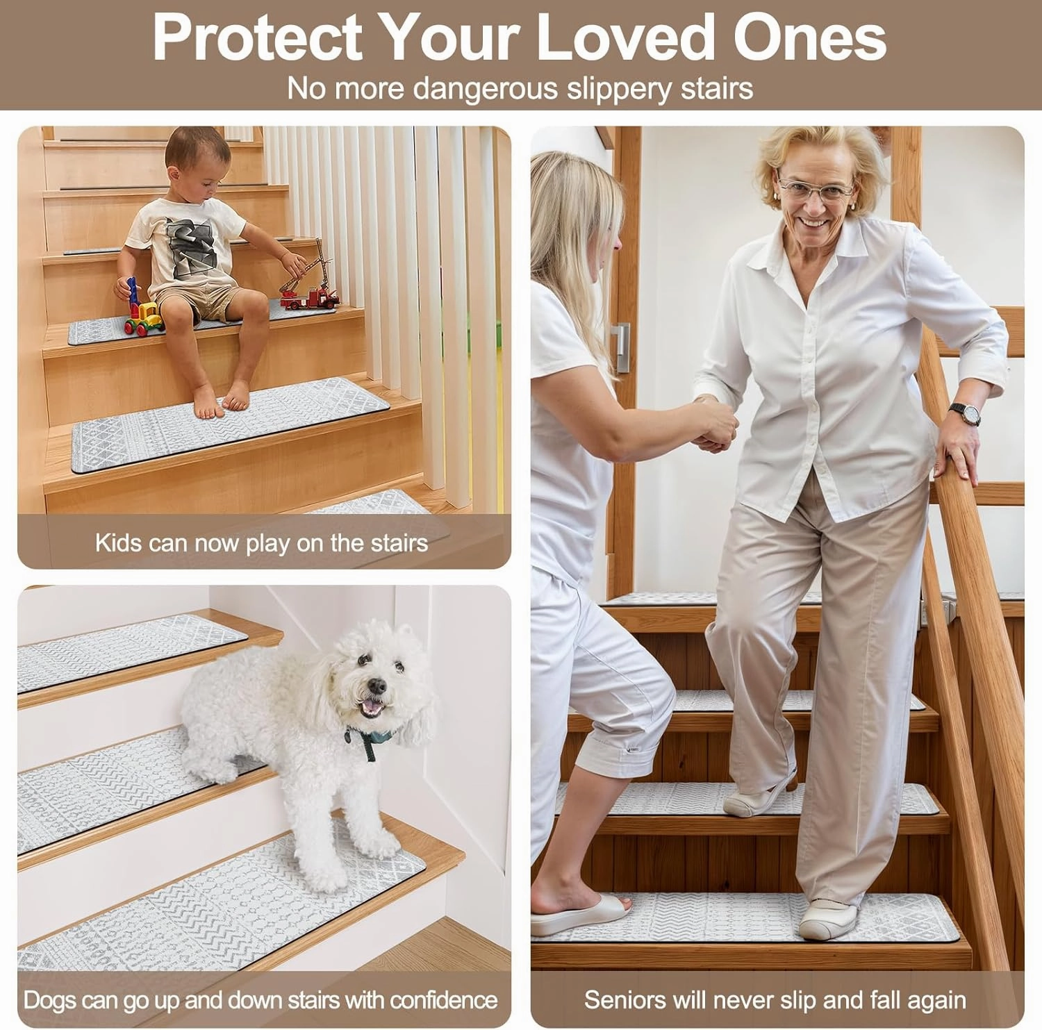 OJIA Stair Treads Non-Slip Matching Mat for Wooden Steps, Square Capet Stair Treads Rubber Backing Stair Runner Anti-Slip Stair Landing Mat 32x32 Inch Stair Rugs