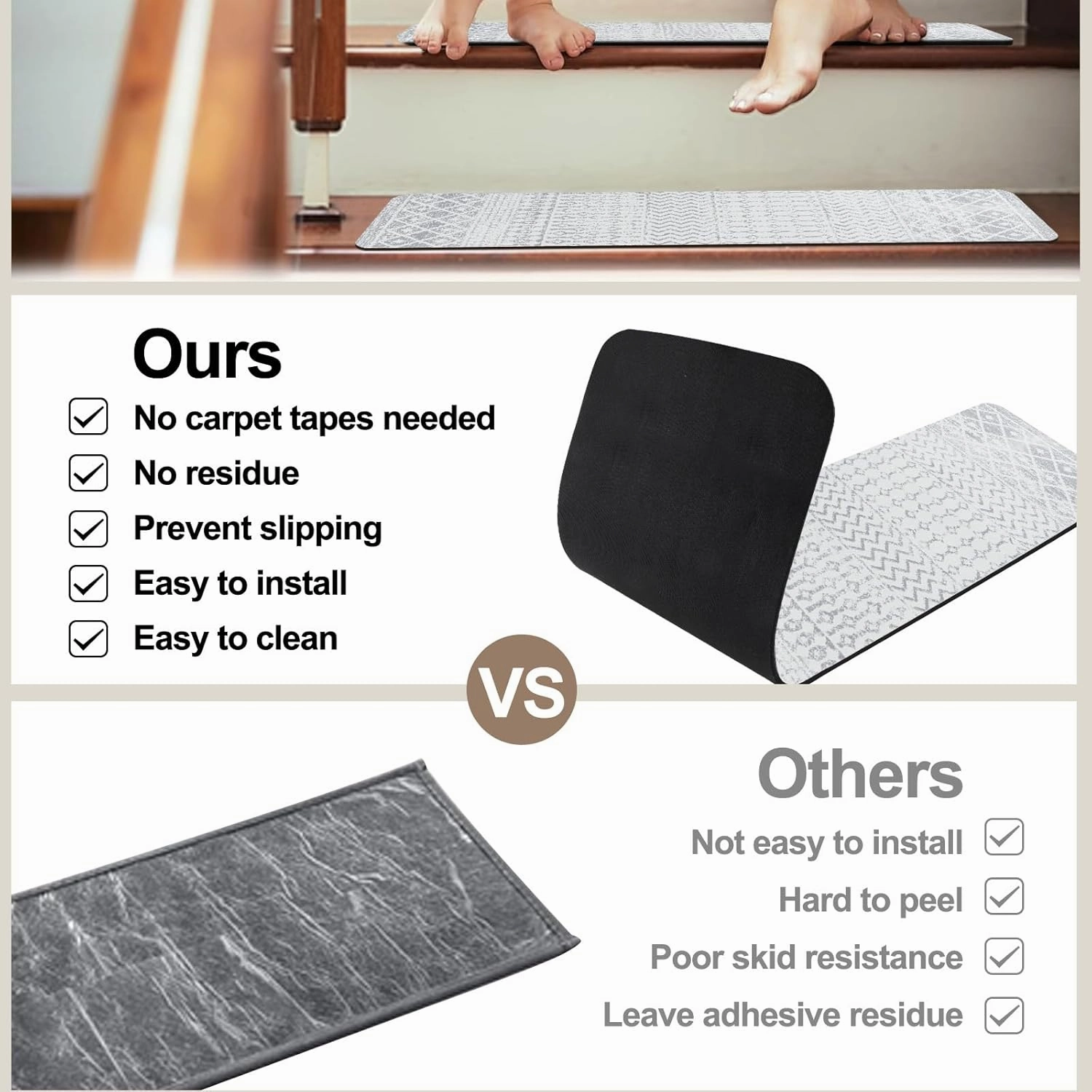 OJIA Stair Treads Non-Slip Matching Mat for Wooden Steps, Square Capet Stair Treads Rubber Backing Stair Runner Anti-Slip Stair Landing Mat 32x32 Inch Stair Rugs