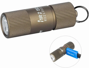 OLIGHT i1R 2 EOS 150 Lumens Tiny Rechargeable Keychain Flashlight EDC Mini LED Keyring Light with Built-in Battery for Camping Hiking Dog Walking etc (Desert Tan)