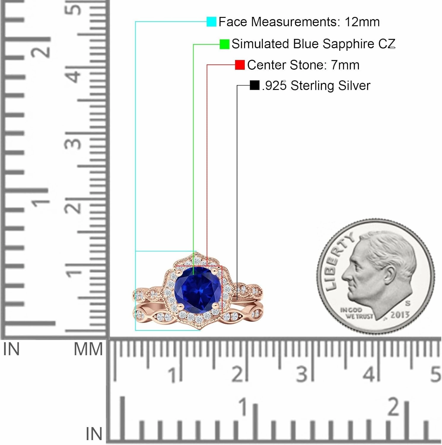 OMRANII Two Piece Round Shaped Halo Marquise Band Vintage Style Bridal Cubic Zirconia Floral Wedding Engagement Ring Solid 925 Sterling Silver