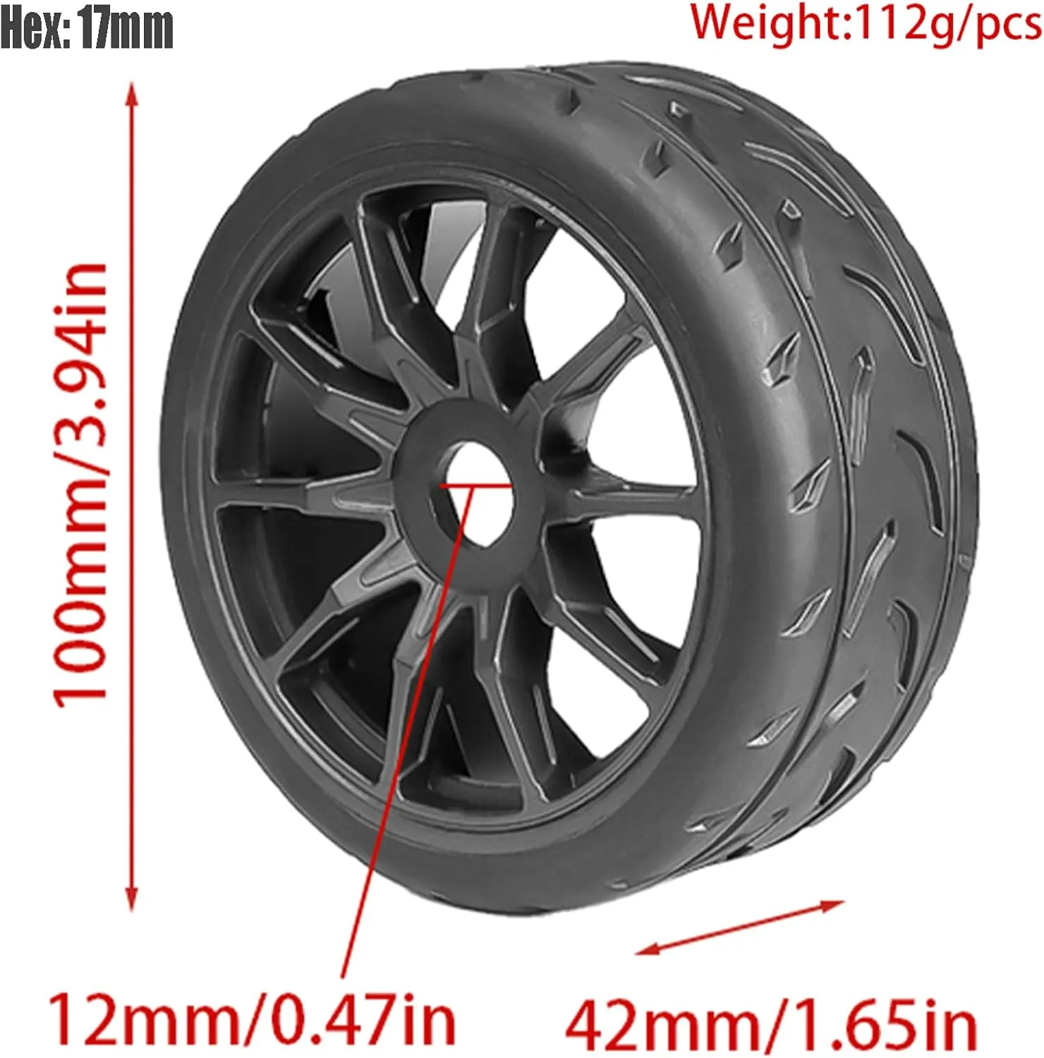 On Road Tire Tyre 17mm Wheel Rims for Arrma 1/7 Infraction Limitless Felony FS Racing Model GT RC Car Upgrade On Road Tyre 4Pcs One Set(4 Small Black)