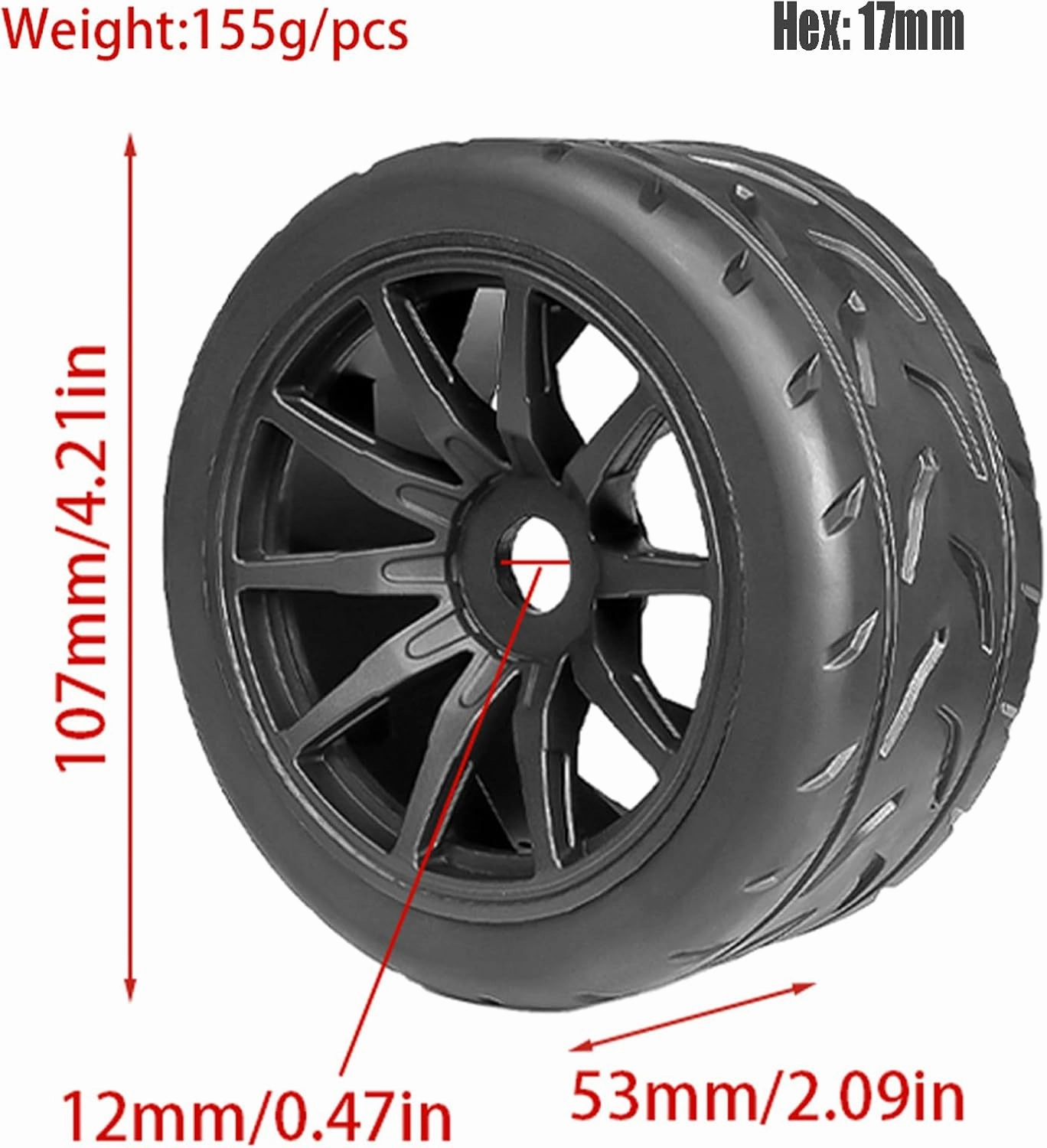 On Road Tire Tyre 17mm Wheel Rims for Arrma 1/7 Infraction Limitless Felony FS Racing Model GT RC Car Upgrade On Road Tyre 4Pcs One Set(4 Big)