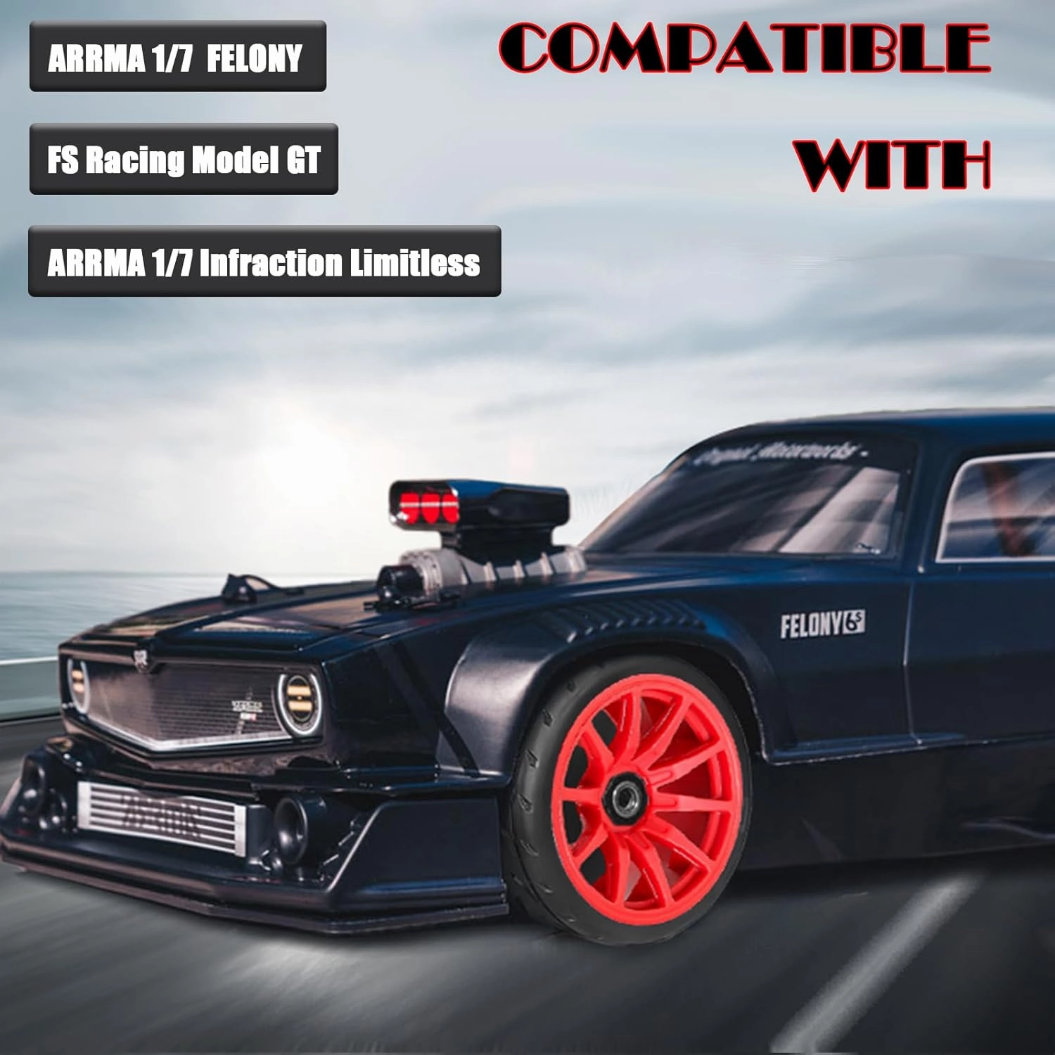 On Road Tire Tyre 17mm Wheel Rims for Arrma 1/7 Infraction Limitless Felony FS Racing Model GT RC Car Upgrade On Road Tyre 4Pcs One Set(4 Big)