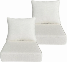 Outdoor/Indoor 22x24 inch Deep Seat Patio Cushions Set of 2 Resilient Foam Filling Water Repellent Stain-Resistant UV Resistant Weather Resistant Patio Cushions Cream White Bamboo