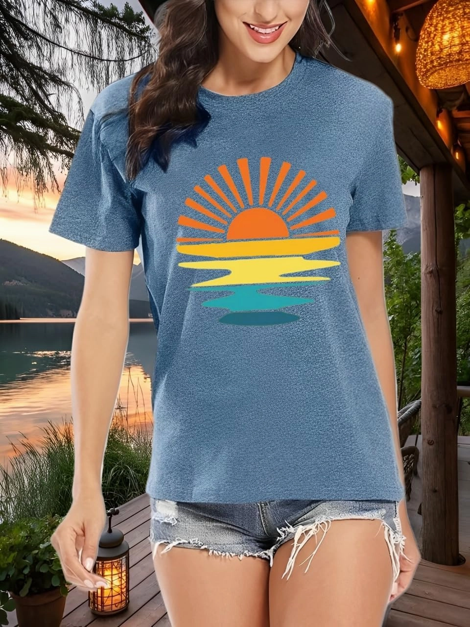 Outdoor Shirts for Women Retro Graphic Print Hiking Mountain T Shirts Summer Comfort Beach Hiking Workout Tee Tops