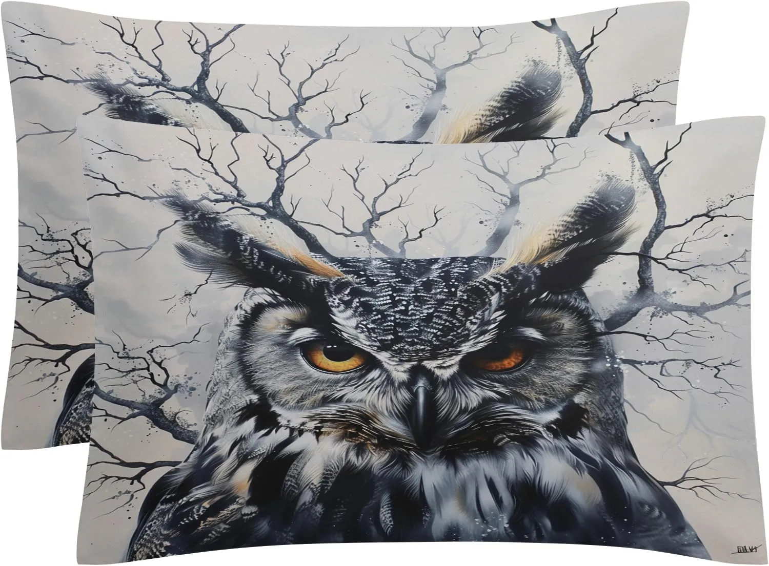 Owl Duvet Cover Cal King Size Set, 3D Bird Bedding Bedroom Decor, Comforter Cover & 2 Pillowcases 3 Pieces, Home Collection Quilt Cover