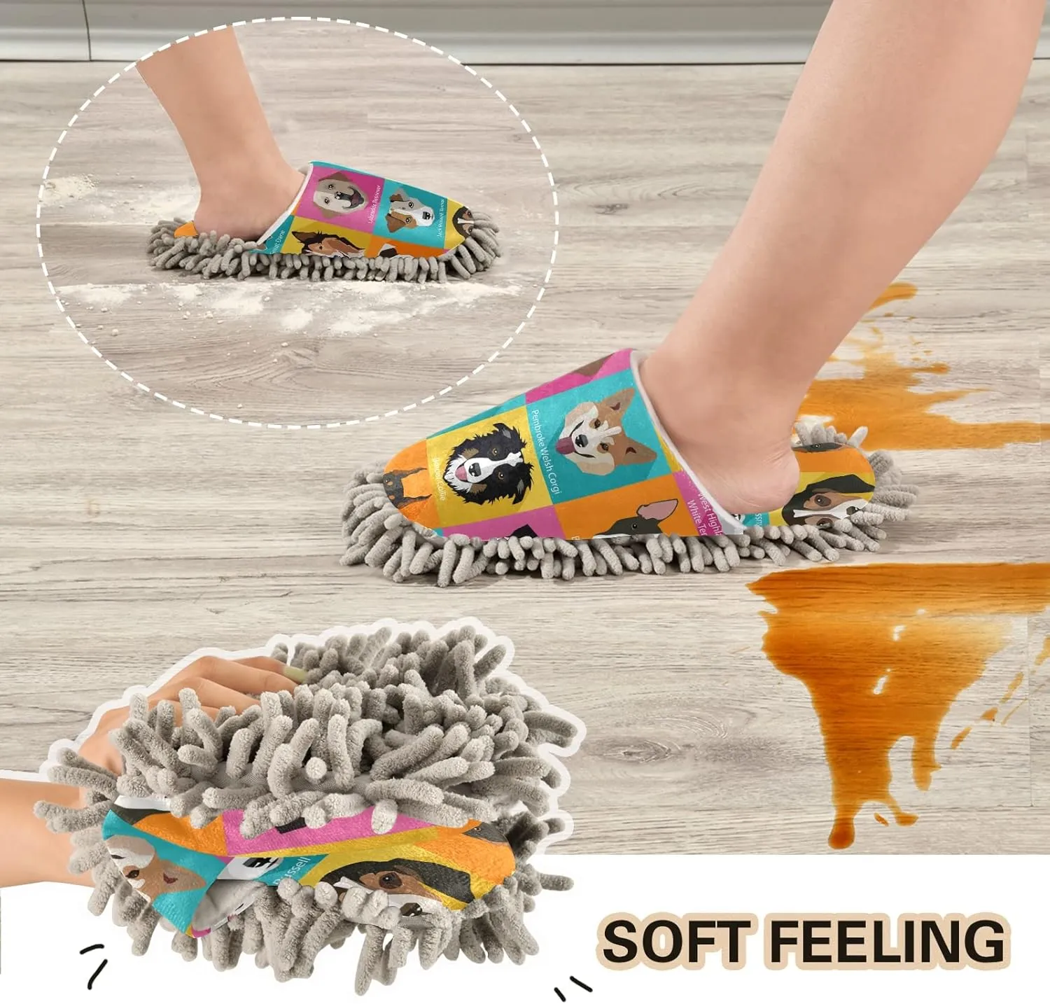 Oyihfvs Mop Slippers Shoes, Unisex Cleaning House Slippers Spa Dusting Slippers M-L