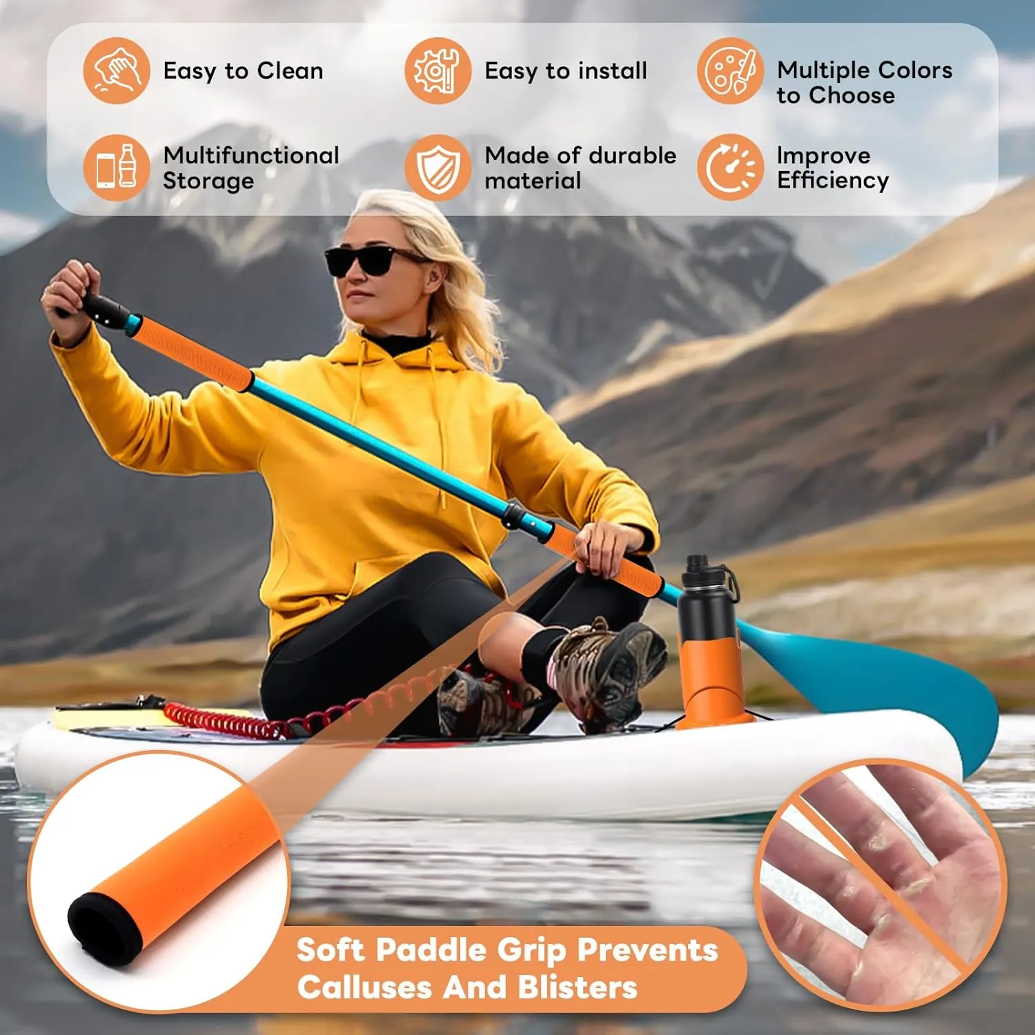 Paddle Board and Kayak Cup Holder, Paddle Grips, Paddle Board and Kayak Accessories Kit (Orange)