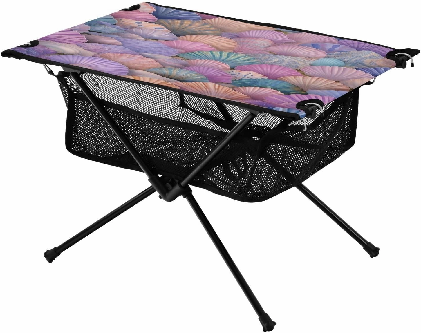 Painted Sea Shells Portable Folding Camping Table, Compact Lightweight Beach Table with Carrying Bag for Outdoor Picnics, BBQs, Camp