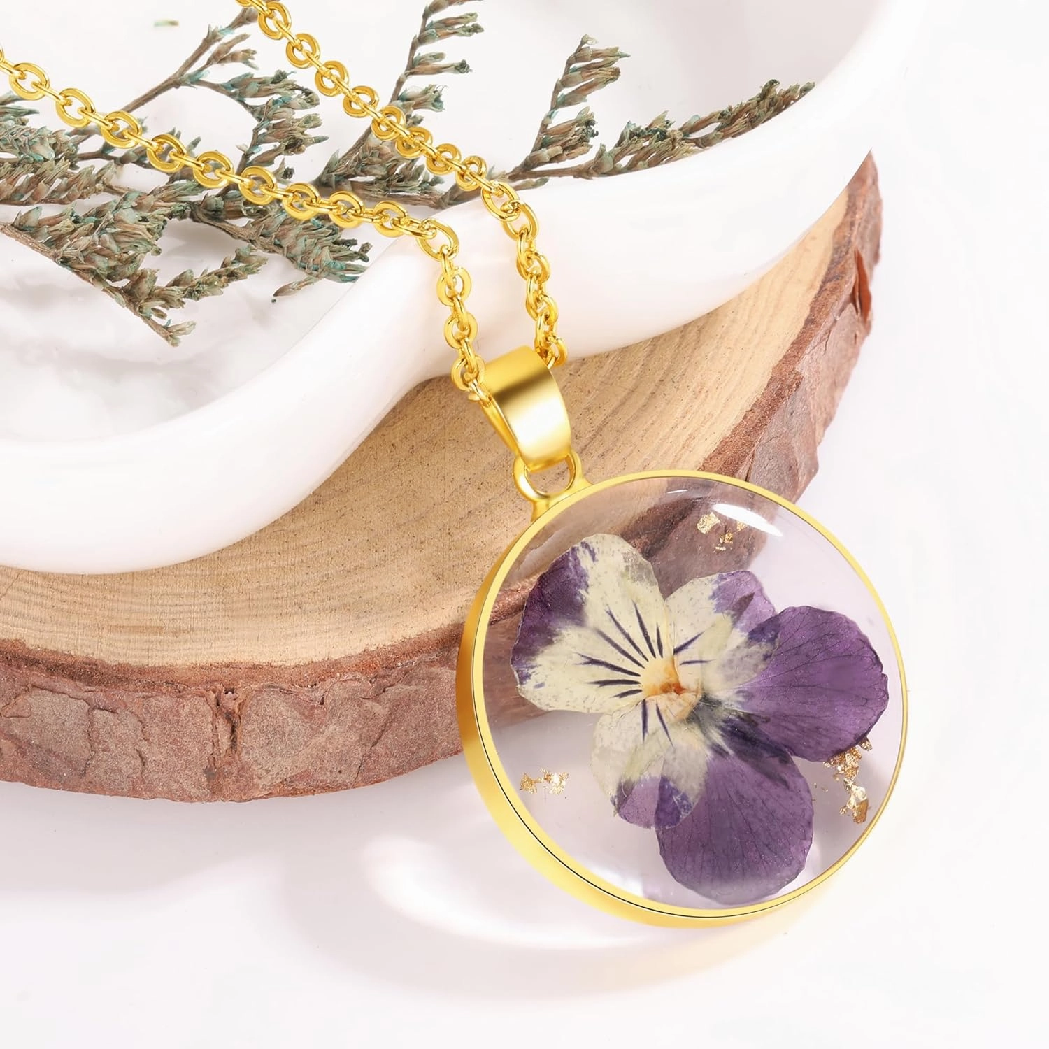 Pansy Pressed Wildflower Necklace | Birth Month Real Flower Necklace | Violet Necklace | Hand Pressed | February Month Flower | Bridesmaid | Gift for her | Birthday | 18”