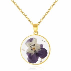 Pansy Pressed Wildflower Necklace | Birth Month Real Flower Necklace | Violet Necklace | Hand Pressed | February Month Flower | Bridesmaid | Gift for her | Birthday | 18”