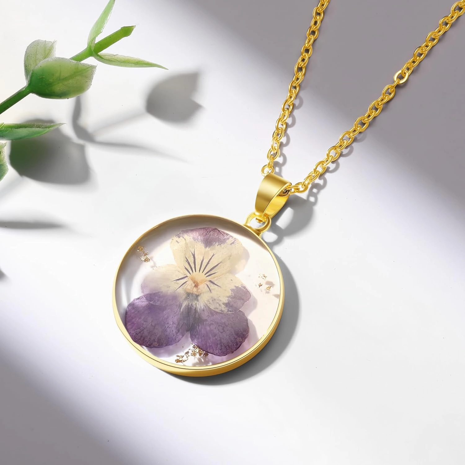 Pansy Pressed Wildflower Necklace | Birth Month Real Flower Necklace | Violet Necklace | Hand Pressed | February Month Flower | Bridesmaid | Gift for her | Birthday | 18”