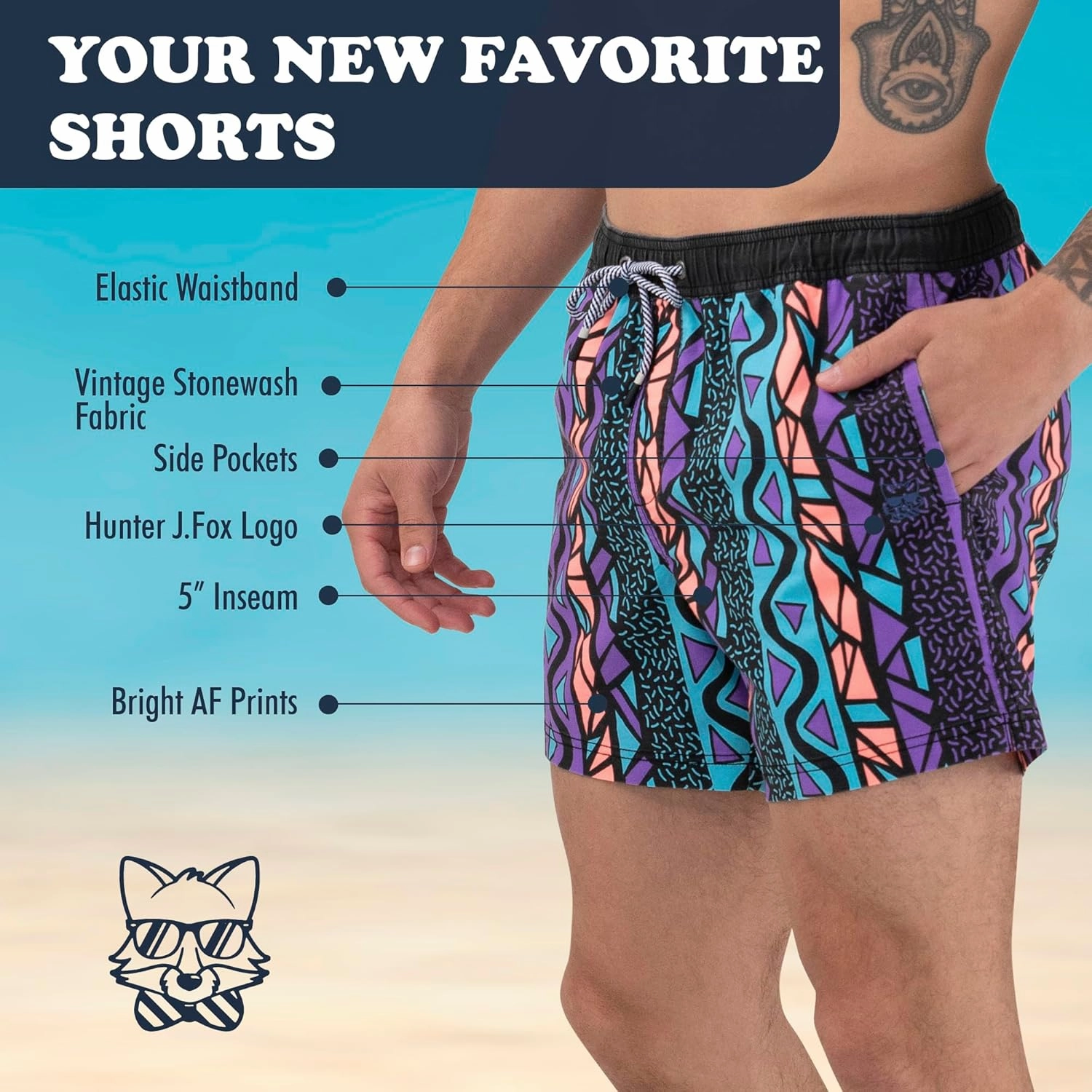 Party Pants USA Men’s Swim Trunks, Characters, Stretch Swimming Board Shorts, 5.5” Inseam