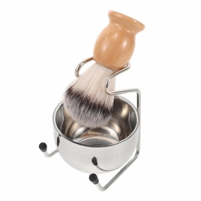 PartyKindom Men's Shaving Brush Set with Stainless Steel Bowl Stand One Grooming with Ergonomic Handle Skin Friendly Bristles present for Men