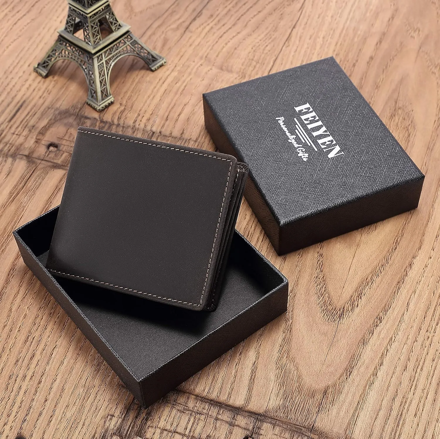 Personalized Engraved Leather Wallet for Boyfriend Husband from Wife Girlfriend - I Love You - Mens Custom Love Message Bifold Wallets - Valentines Day Christmas Birthday Anniversary Wedding Gift