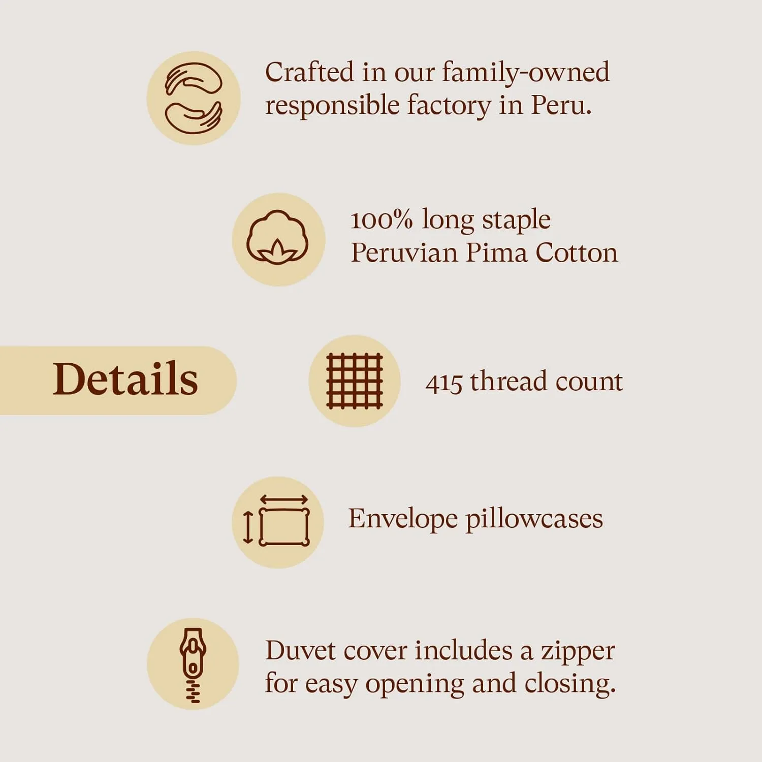 Peru Pima Duvet Cover Set – King/Cal King, 100% Peruvian Pima Cotton, Percale, 415 Thread Count, Cooling & Breathable, Hidden Zipper, Hotel-Quality Soft Bedding, 3 Pieces, Ivory