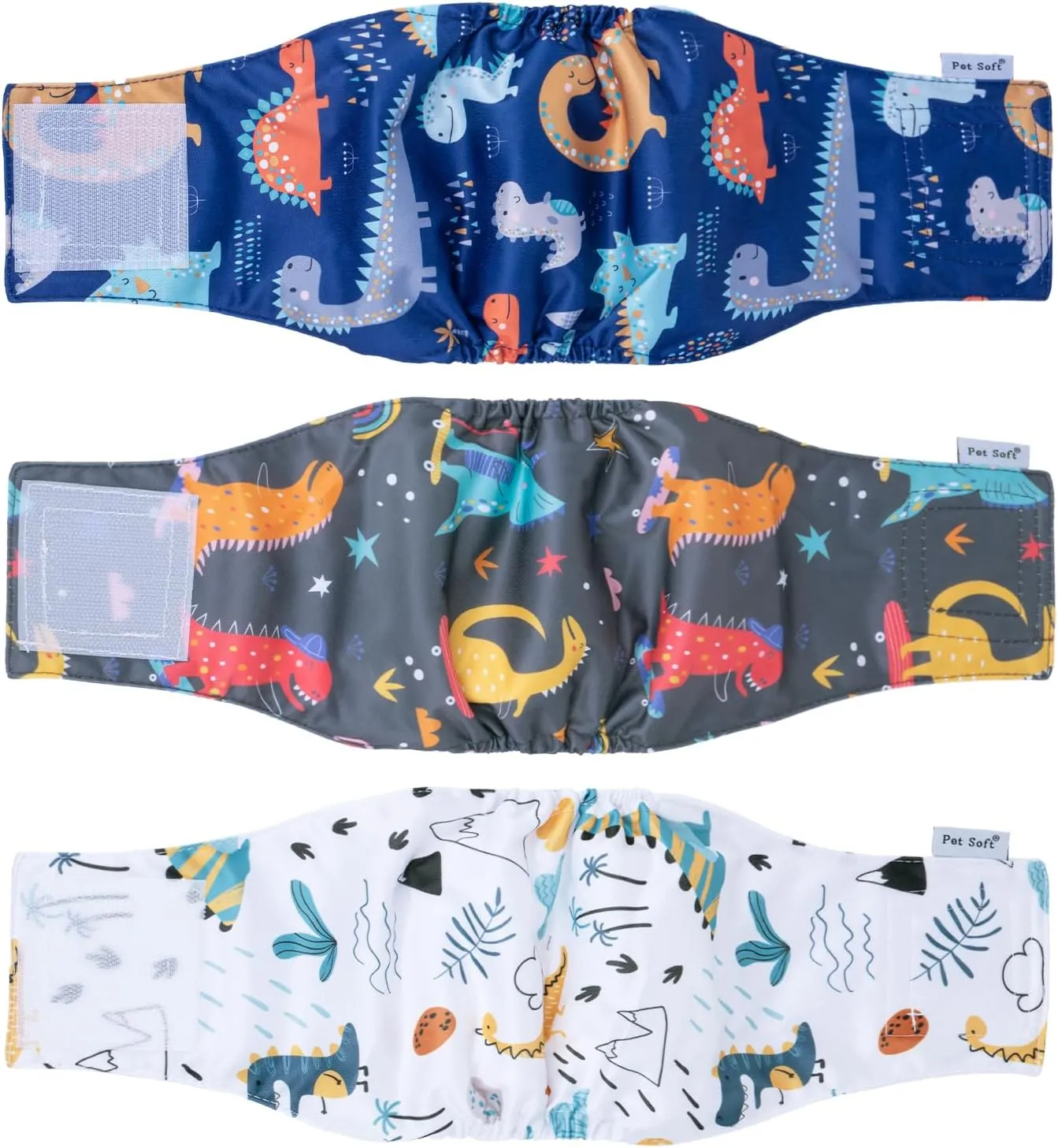 Pet Soft Dog Belly Band - 3 Packs Reusable Dog Diapers Male|Male Dog Diapers Belly Wraps - Washable Dog Belly Bands for Male Dogs(Dino, S)