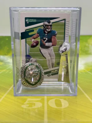 Philadelphia Eagles 2025 Super Bowl LIX Replica Championship Ring & mini Lombardi Trophy Shadowbox w/Jalen Hurts Card