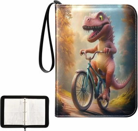 Pink Dinosaur Bicycle Forest Card Binder 4 Pocket, Trading Card Holder Fits 400 Game Cards with 50 Removable Sleeves, MTG Card Case Standard Size