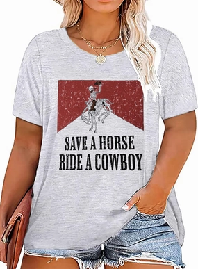 Plus Size Cowboy Shirt Cowgirls Tshirt Retro Rodeo Western Tops Country Music Tees Casual Holiday Concert Outfit(2-5X)