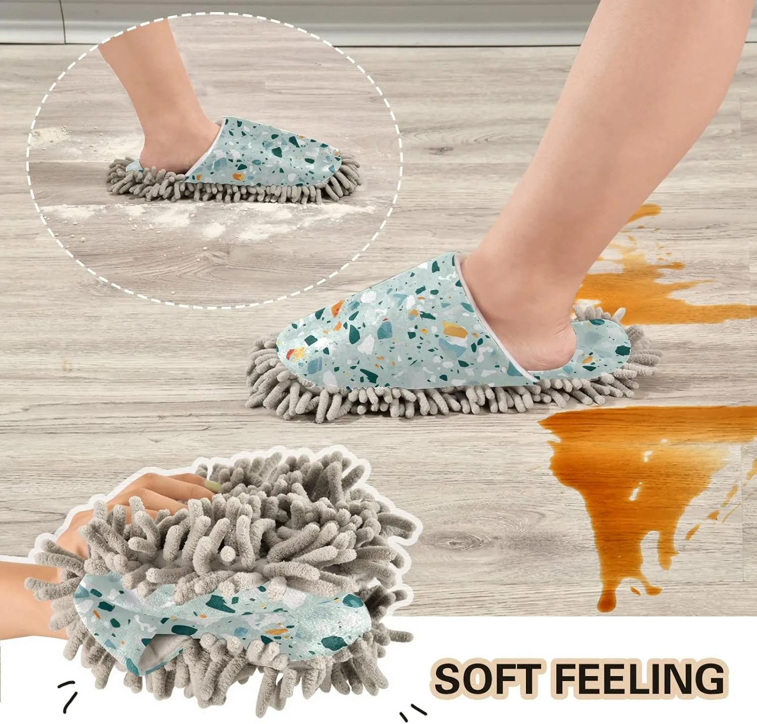 Poeticcity Mop Slippers Shoes, Unisex Cleaning House Slippers Spa Dusting Slippers M-L