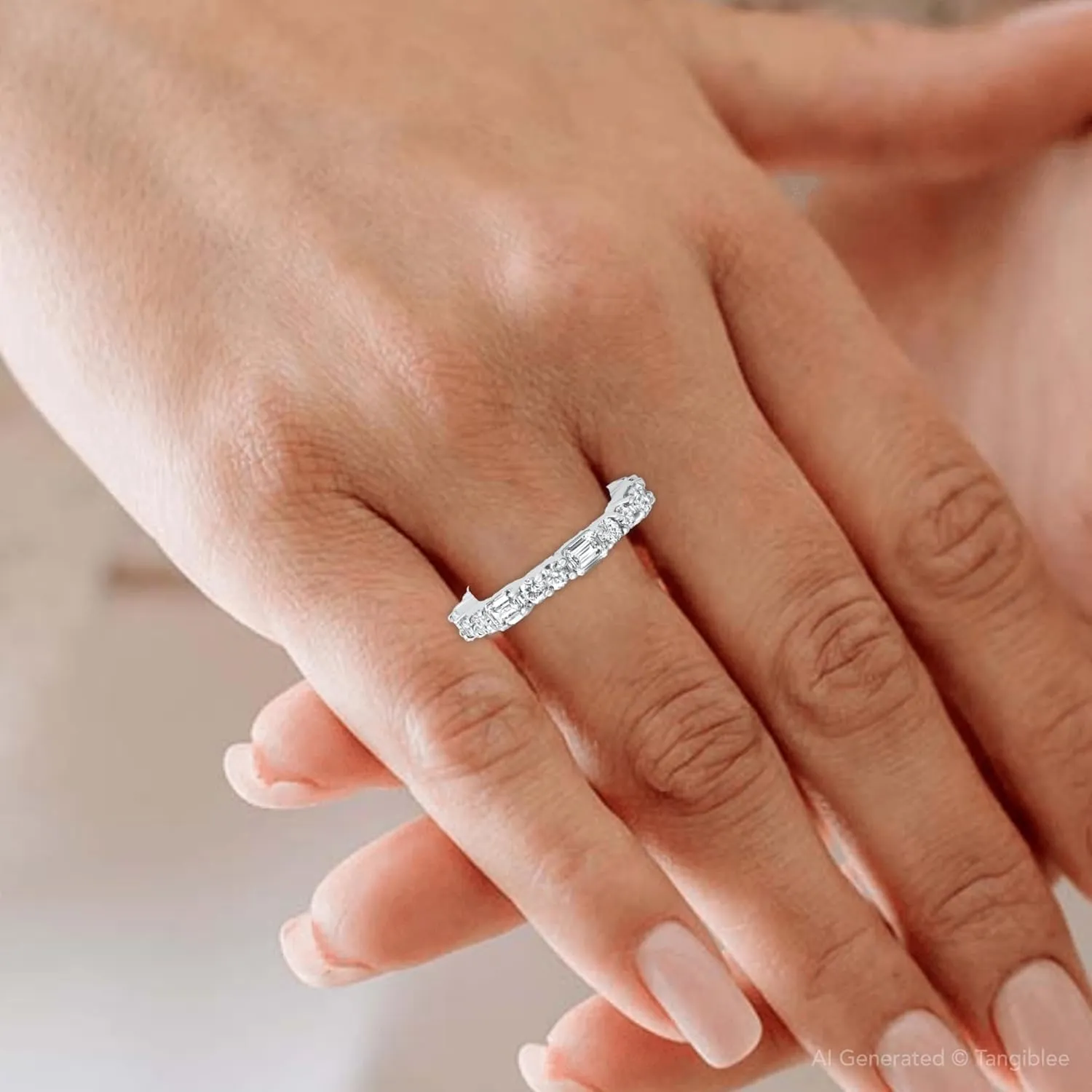Pompeii 3Ct Emerald & Round Cut Diamond Eternity Wedding Ring 14k Gold Lab Grown (F/G,VS1-VS2)