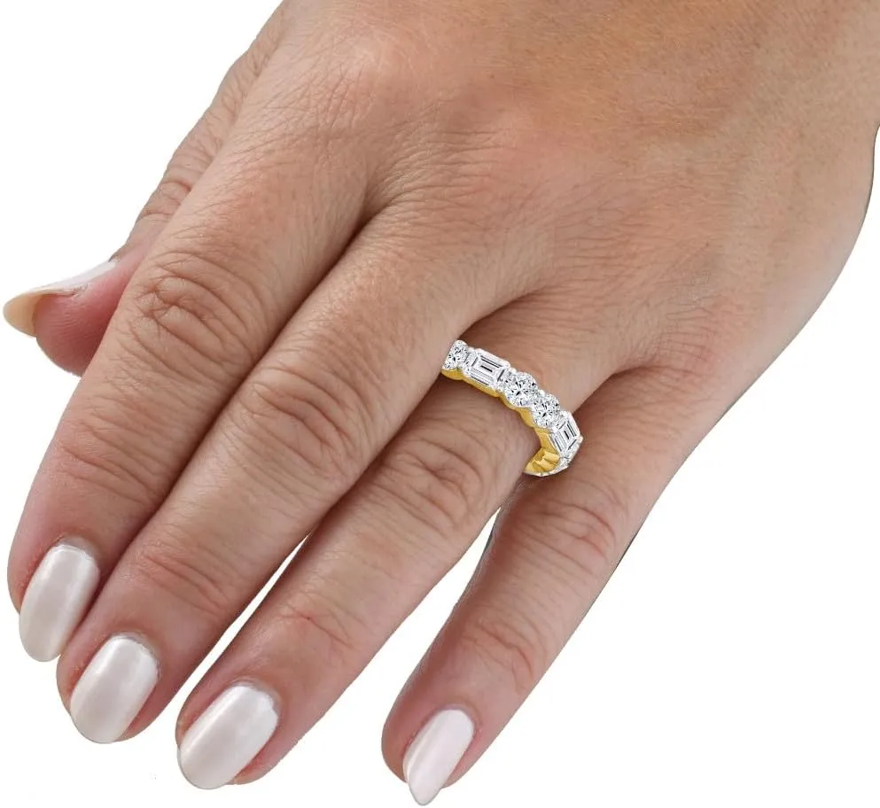 Pompeii 3Ct Emerald & Round Cut Diamond Eternity Wedding Ring 14k Gold Lab Grown (F/G,VS1-VS2)