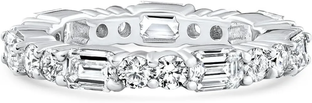 Pompeii 3Ct Emerald & Round Cut Diamond Eternity Wedding Ring 14k Gold Lab Grown (F/G,VS1-VS2)