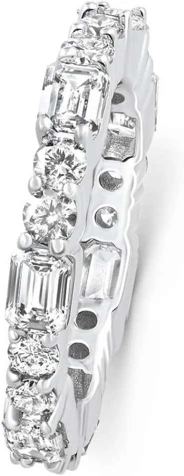 Pompeii 3Ct Emerald & Round Cut Diamond Eternity Wedding Ring 14k Gold Lab Grown (F/G,VS1-VS2)