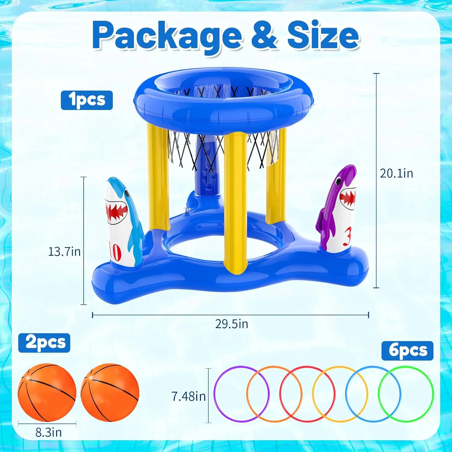 Pool Toys Pool Floats Pool Games for Kids Adult, Inflatable Pool Basketball Hoop & Ring Toss Game, 2-in-1 Pool Floating Outdoor Party Water Toy for Adults Family Kids Ages 4-8-12 (Blue-1)