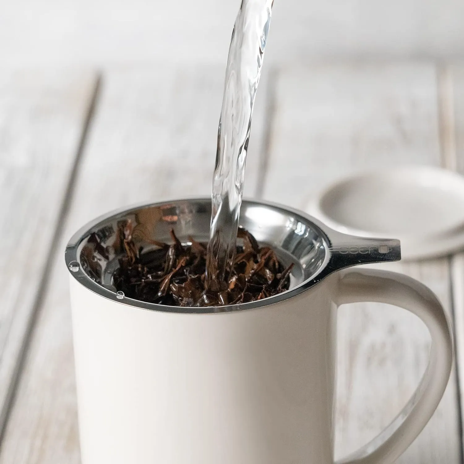 Porcelain Tea Mug with Infuser and Lid, with Filter and Coaster, Loose Leaf Tea Cup Steeper Maker, 16 OZ for Tea/Coffee/Milk/Women/Office/Home/Gift (White)