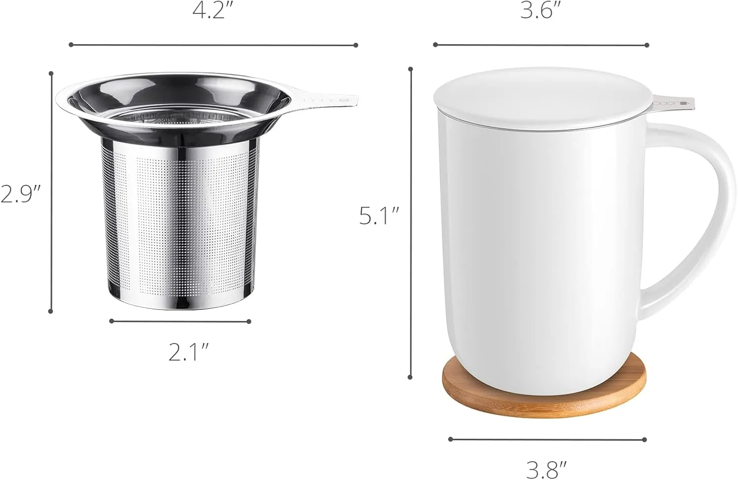 Porcelain Tea Mug with Infuser and Lid, with Filter and Coaster, Loose Leaf Tea Cup Steeper Maker, 16 OZ for Tea/Coffee/Milk/Women/Office/Home/Gift (White)