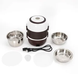 Portable Electric Heating Lunch Box, 2L Food Warmer Heater Rice Cooker, 110V 200W Steamer Pot 3 Layer Stainless Steel Inner Pot Multifunctional Mini Warmer Container for Home Office Outdoor Travel