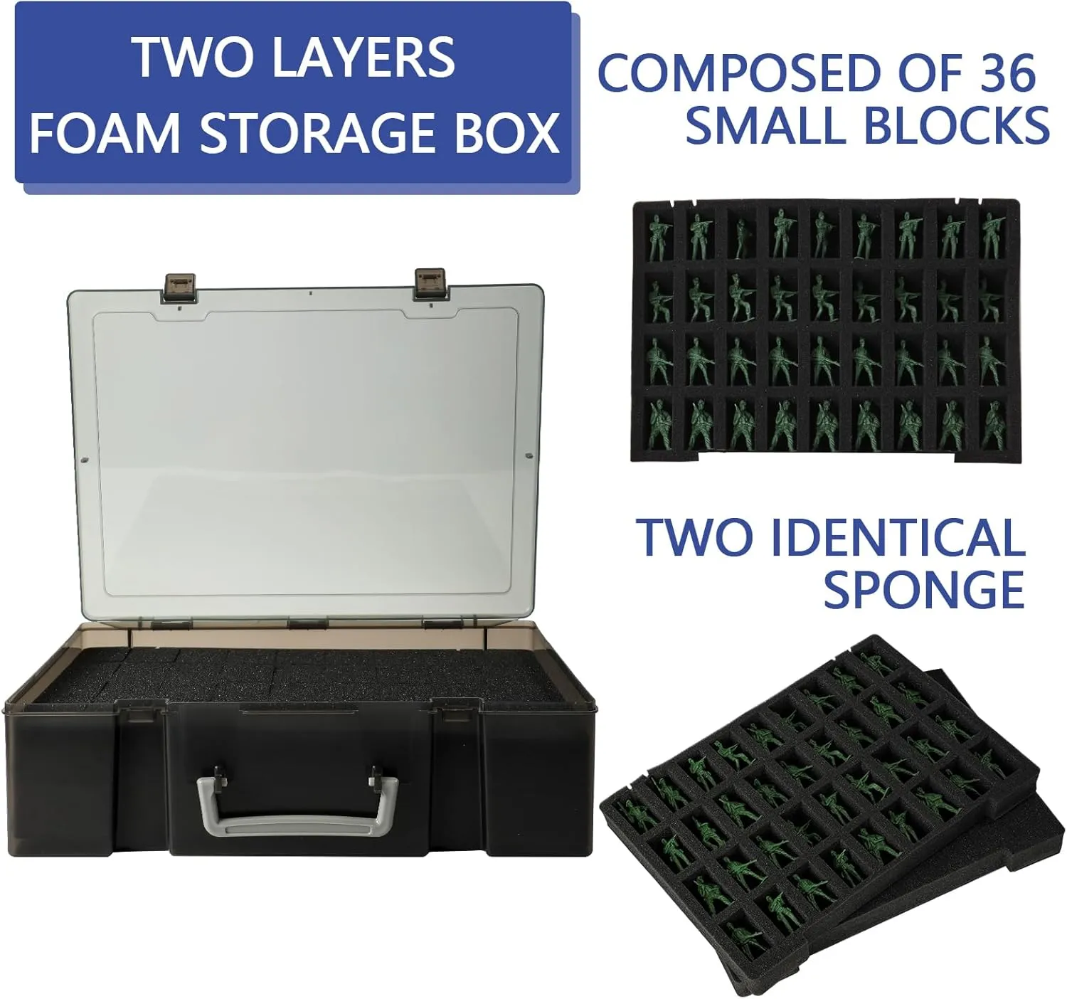 Portable Miniature Figure Storage & Carrying Case - 4 Foam Layers fits 108 Infantry Minis & Pick & Pluck for Large Figures Black Small