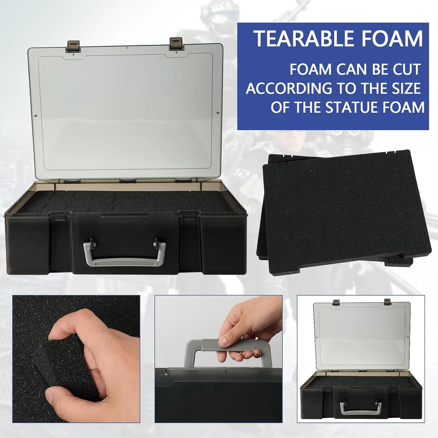 Portable Miniature Figure Storage & Carrying Case - 4 Foam Layers fits 108 Infantry Minis & Pick & Pluck for Large Figures Black Small