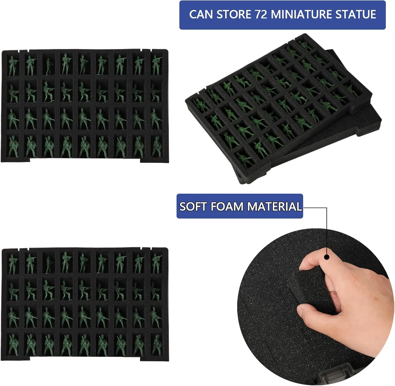 Portable Miniature Figure Storage & Carrying Case - 4 Foam Layers fits 108 Infantry Minis & Pick & Pluck for Large Figures Black Small