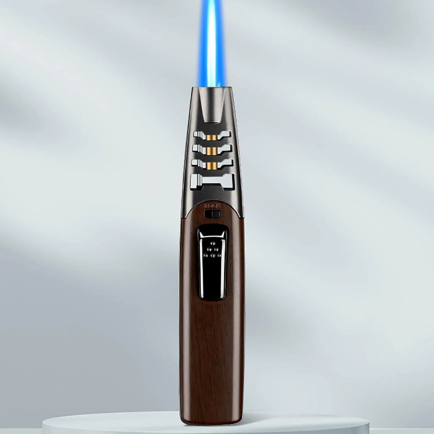 Portable Small Lighter, Windproof Straight Strike Strong Adjustable Flame Torch Lighter, Metal Gas-Filled Butane Torch Lighter, Waterproof and Windproof for Outdoor Activities(Brown2)