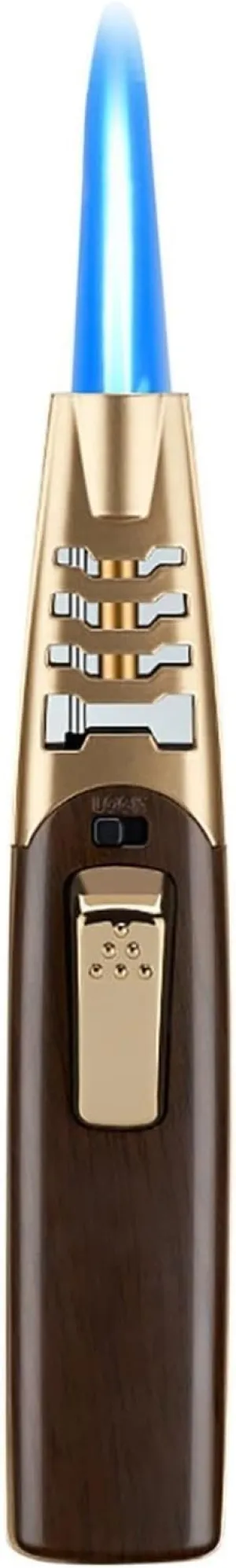 Portable Small Lighter, Windproof Straight Strike Strong Adjustable Flame Torch Lighter, Metal Gas-Filled Butane Torch Lighter, Waterproof and Windproof for Outdoor Activities(Brown2)