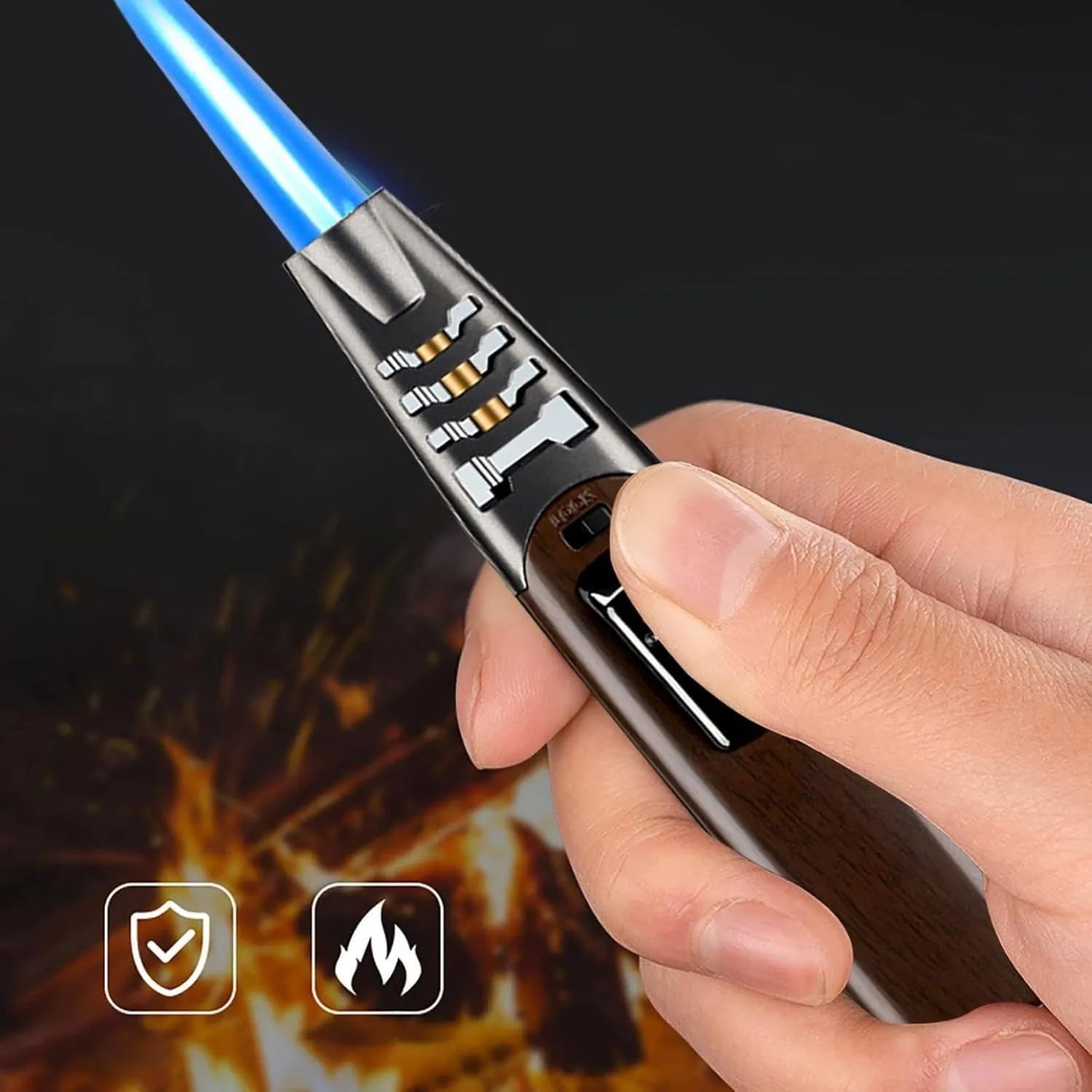 Portable Small Lighter, Windproof Straight Strike Strong Adjustable Flame Torch Lighter, Metal Gas-Filled Butane Torch Lighter, Waterproof and Windproof for Outdoor Activities(Brown2)