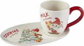 Precious Moments 221404 Welcome Gnome Santa Ceramic Milk and Cookies Mug and Plate Set