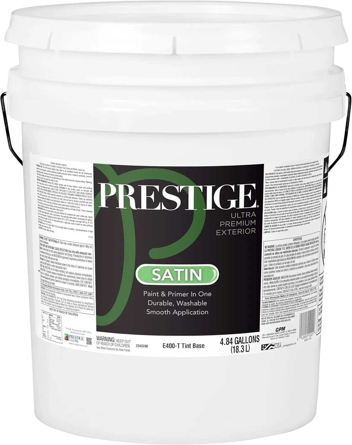PRESTIGE Paints Exterior Paint and Primer In One, 5-Gallon, Satin, Comparable Match of Sherwin Williams* Clary Sage*