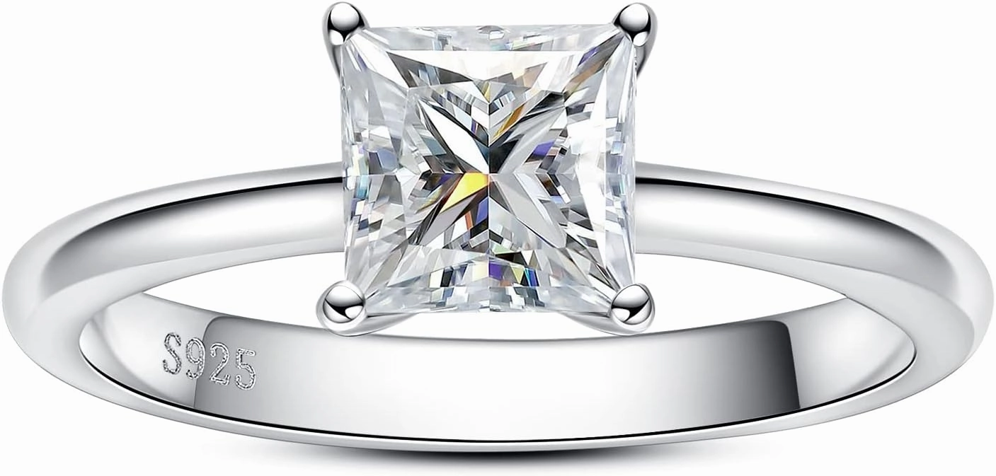 Princess Cut Moissanite Engagement Rings 1.2/2.524cttw D Color VVS1 Clarity Moissanite Diamond 925 Sterling Silver Solitaire Promise Wedding Rings for Women with Certificate